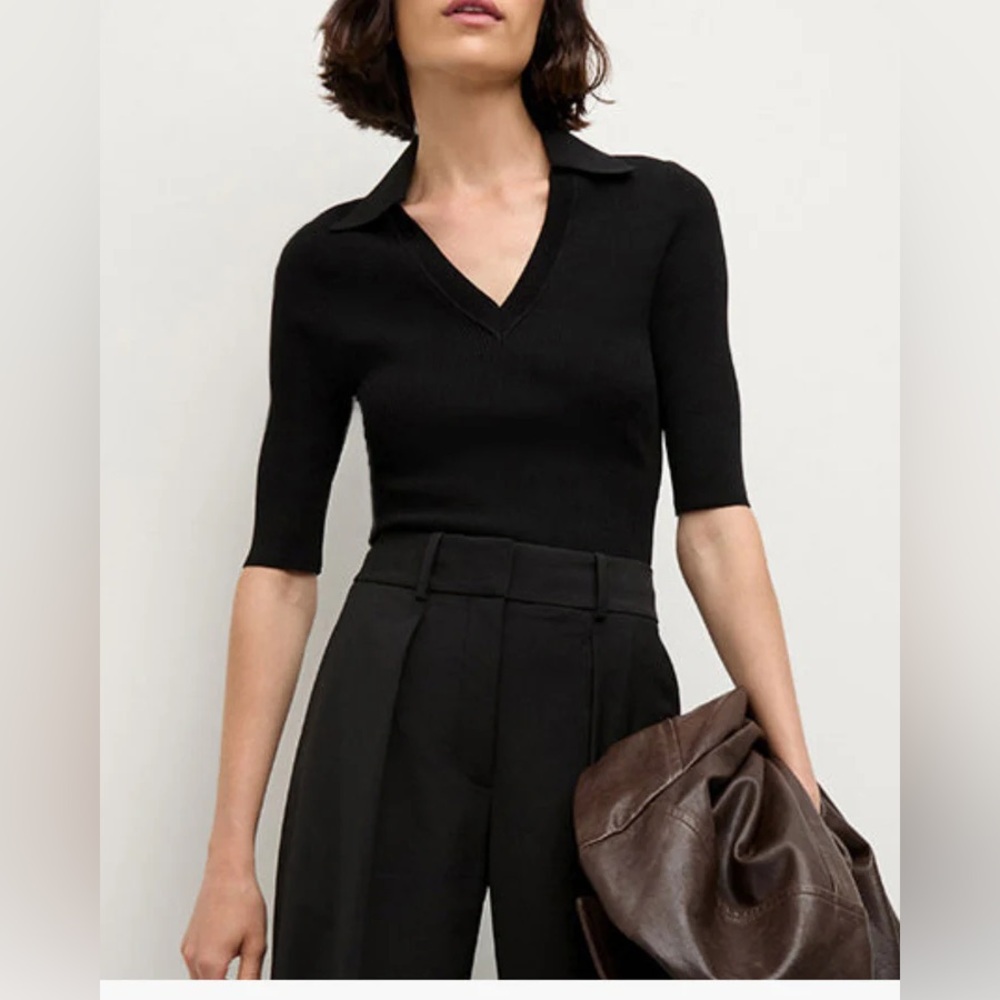 Veronica Beard Black Knit Polo Top